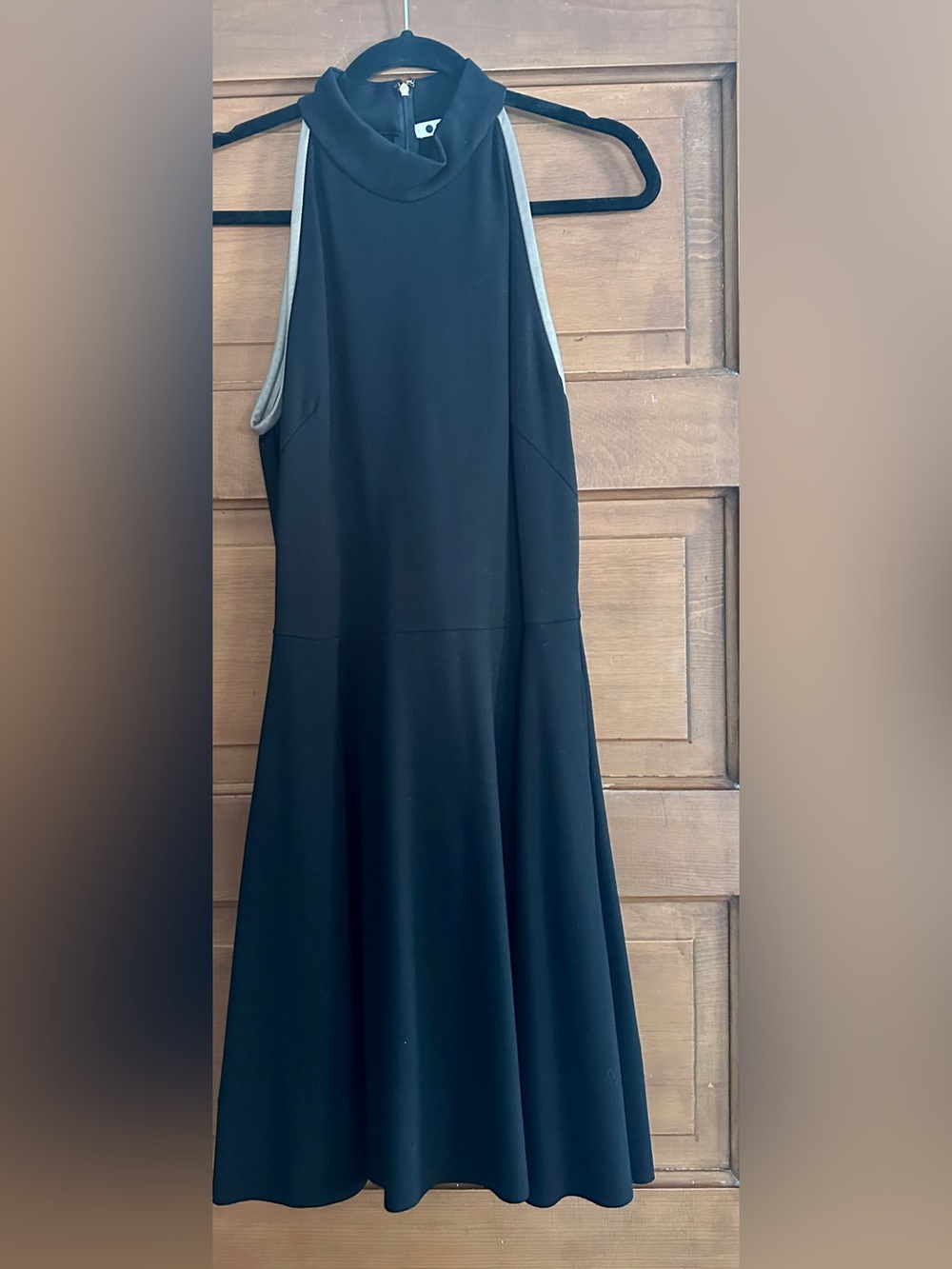 Three Dots Black Sleeveless Midi Dress with Leather Trim! Sz L!  Full skirt!
